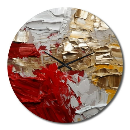 DESIGN ART Designart Cardinal Sin Retro Delight Abstract Red & Gold Abstract Painting Oversized Wall Clock 36 In. Wide x 36 In. High