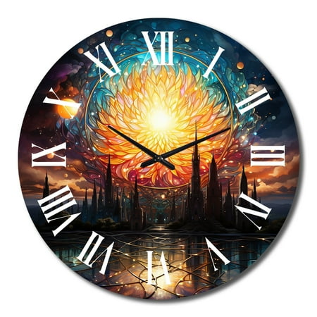 DESIGN ART Designart City Of Flowers Full Moon Fantasy Landscapes III Abstract Landscape Oversized Wall Clock 29 In. Wide x 29 In. High