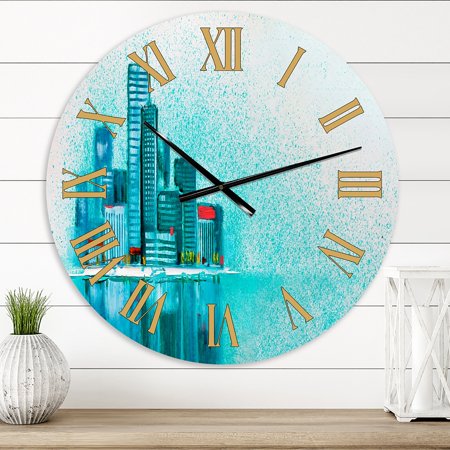 DESIGN ART Designart 'Cityscape By The River I' Modern wall clock 23 In. Wide x 23 In. High