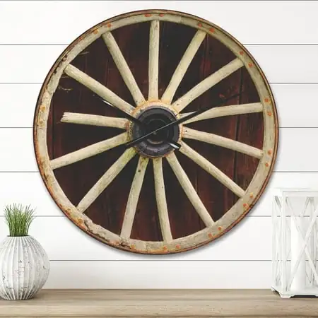 DESIGN ART Designart 'Country Wagon Wheel on Wooden Wall Clock' Farmhouse Wood Wall Clock 16 In. Wide x 16 In. High