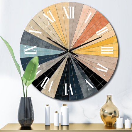 DESIGN ART Designart Mid-Century New Balance Abstract Geometrics III Modern Midcentury Oversized Wall Clock 16 In. Wide x 16 In. High