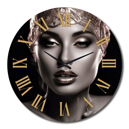 DESIGN ART Designart Portrait Of Pink Vintage Glamour Model Fashion Woman Oversized Wall Clock 36 In. Wide x 36 In. High