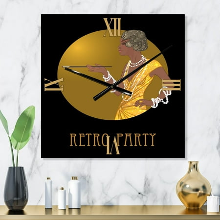 DESIGN ART Designart 'Retro Fashion Glamour African American Woman' Modern Large Wall Clock 23 in. Wide x 23 in. High