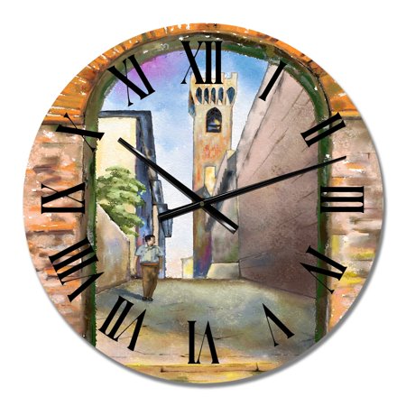 DESIGN ART Designart 'Street View Of A Medieval City In Italy' Mid-Century Modern wall clock 16 In. Wide x 16 In. High