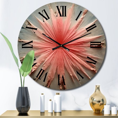 DESIGN ART Designart Vintage Ethereal Pink Retro Flower Modern Midcentury Oversized Wall Clock 23 In. Wide x 23 In. High