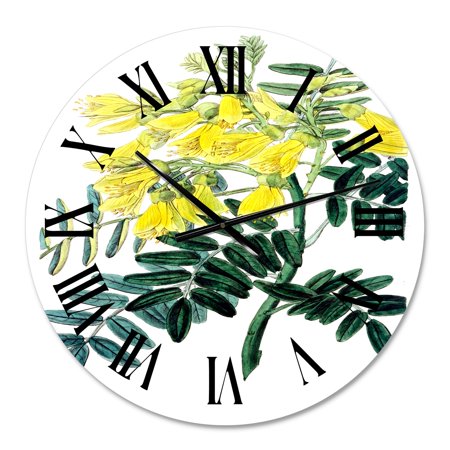 DESIGN ART Designart 'Vintage Yellow Flower II' Traditional wall clock 16 In. Wide x 16 In. High