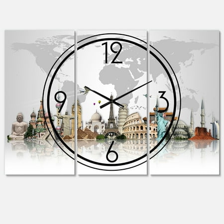 Designart 'Famous Monuments Across World' Modern wall clock