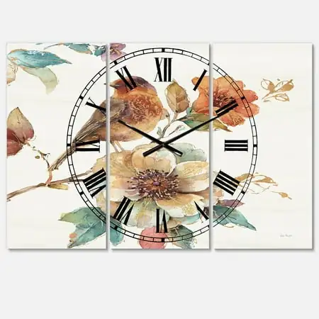 Designart 'Farmhouse Bird on Flower Branch' Farmhouse Wall Clock