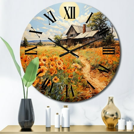 Designart Farmhouse Sunlit Haven Painting II Farmhouse Oversized Wall Clock