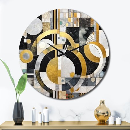 Designart Geometric Illusions Gold Black Gold Abstraction Abstract Shapes Oversized Wall Clock