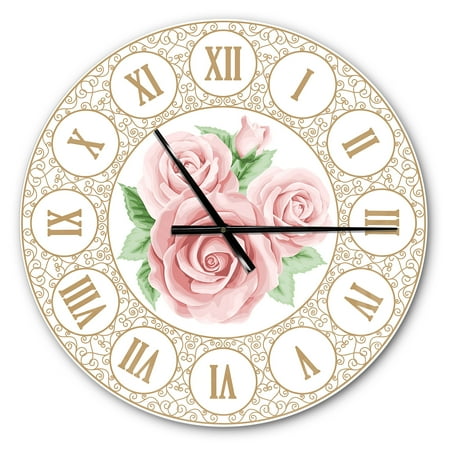 Designart 'Hand drawn Pink Roses Shabby Chic Vintage ' Modern wall clock