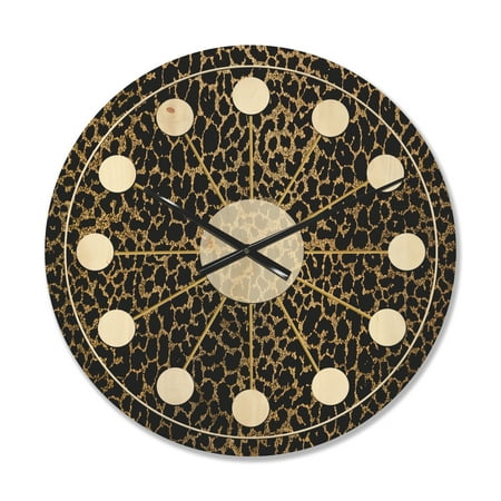 Designart 'Leopard Fur Safari Pattern III' Mid-Century Modern Wood Wall Clock