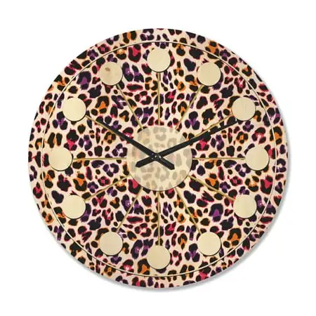 Designart 'Leopard Fur Safari Pattern VII' Mid-Century Modern Wood Wall Clock