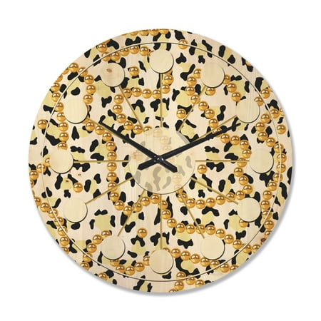 Designart 'Leopard Fur Safari Pattern VI' Mid-Century Modern Wood Wall Clock