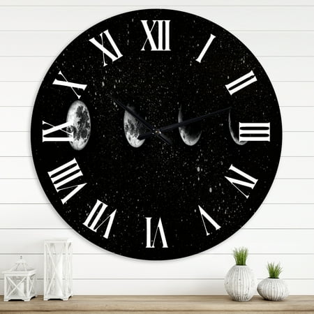 Designart 'Moon Phases In The Night Sky' Modern Wall Clock