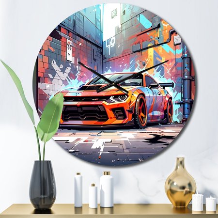 Designart Muscle Car with Graffiti III Muscle Car Oversized Wall Clock