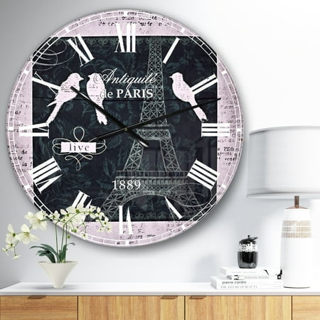 Designart Oversized Purple Analog Round Country French Modern Wall Clocks, CLM31142-C23