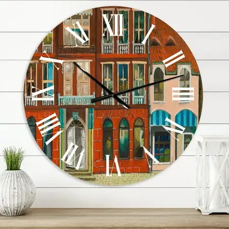 Designart 'Red Facade Of Shop In Paris I' French Country Wall Clock