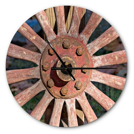 Designart 'Red Metal Country Wagon Wheel ' Farmhouse wall clock