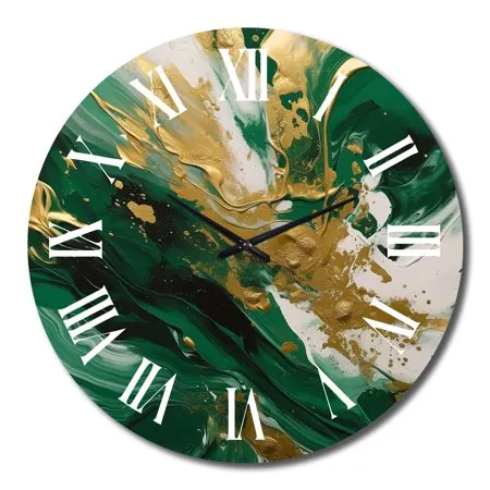 Designart Serene Cascade in Green and Gold II Abstract Oversized Wall Clock