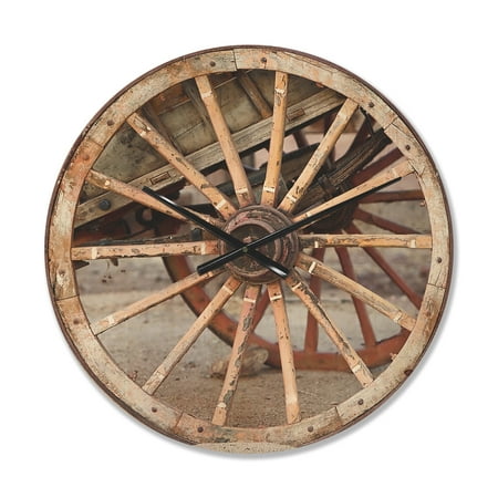 Designart 'Spanish Wooden Country Wagon Wheel ' Farmhouse Wood Wall Clock