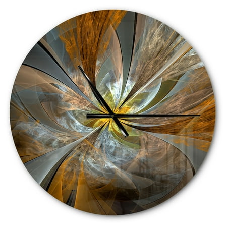 Designart 'Symmetrical Yellow Fractal Flower' Metal Wall Clock