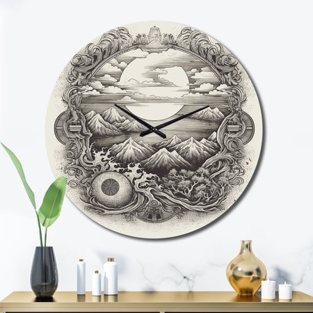 Designart Timeless Asian Landscape Eternal Tranquility Chinese Oversized Wall Clock