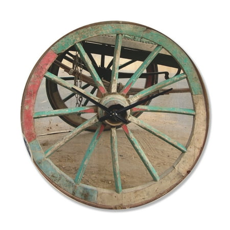 Designart 'Turquoise Cottage Wagon Wheel Clock' Farmhouse Wood Wall Clock