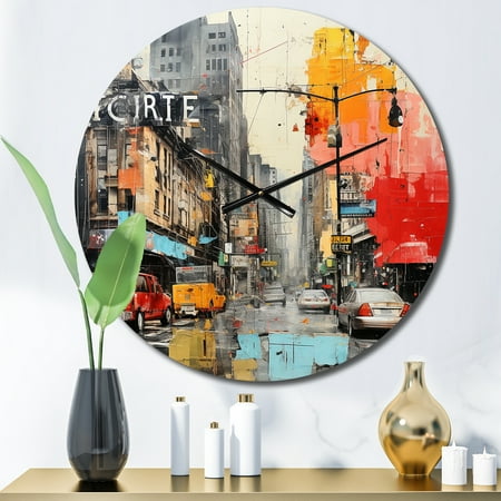 Designart Urban composition II Abstract Collages Oversized Wall Clock