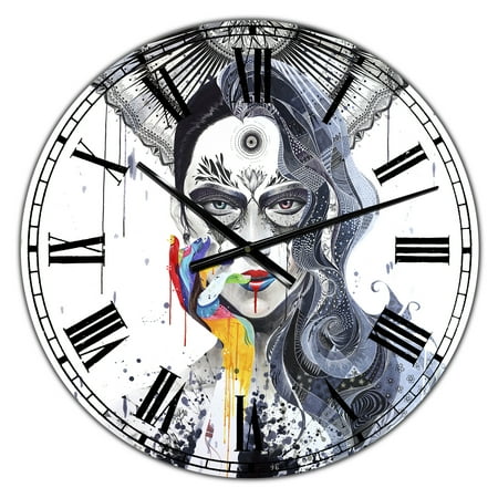 Designart 'Urban Lady With Rainbow Hand' Oversized Modern Wall Clock