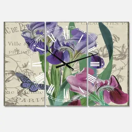 Designart 'Vintage Flowers III' Oversized Cottage Wall Clock