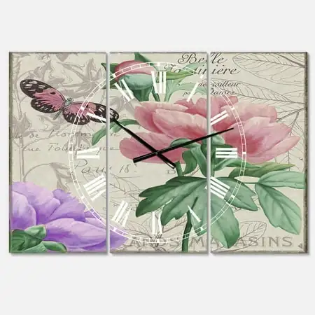 Designart 'Vintage Flowers II' Large Cottage Wall Clock