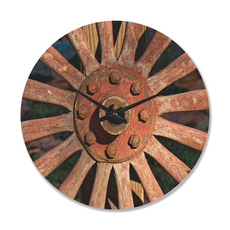 Designart 'Vintage Red Metal Country Wagon Wheel ' Farmhouse Wood Wall Clock