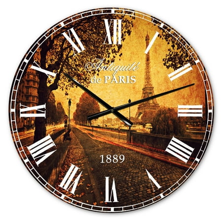 Designart 'Vintage Style View of Paris' French Country wall clock