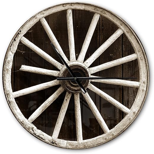 DesignQ 'Sepia Country Wagon Wheel Clock' Farmhouse Wall Clock for Home Bedroom Bathroom Office Living Room Decoration,23x23,Wall Clock-No-Wheel