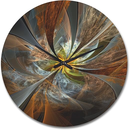 DesignQ 'Yellow Symmetrical Fractal Flower' Modern Wood Wall Clock Large Decorative Modern Wall Clock Oversized Wood Clocks for Living Room Décor