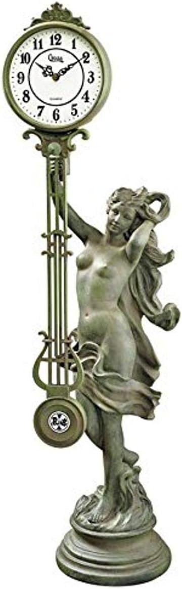 Design Toscano Patroness of Time Swinging Pendulum Clock Statue, 7 inches wide, 33 inches tall, Handcast Polyresin, Green Bronze Finish