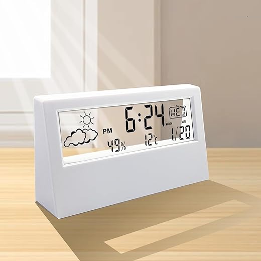 Desk Clock, Digital Alarm Clock, Transparent Modern Design, Temperature, Humidity, Snooze, Aesthetic Home Decor, Office Decor, Battery Operated Desk Clock for Office, Living Room, Bedroom, Shelf etc