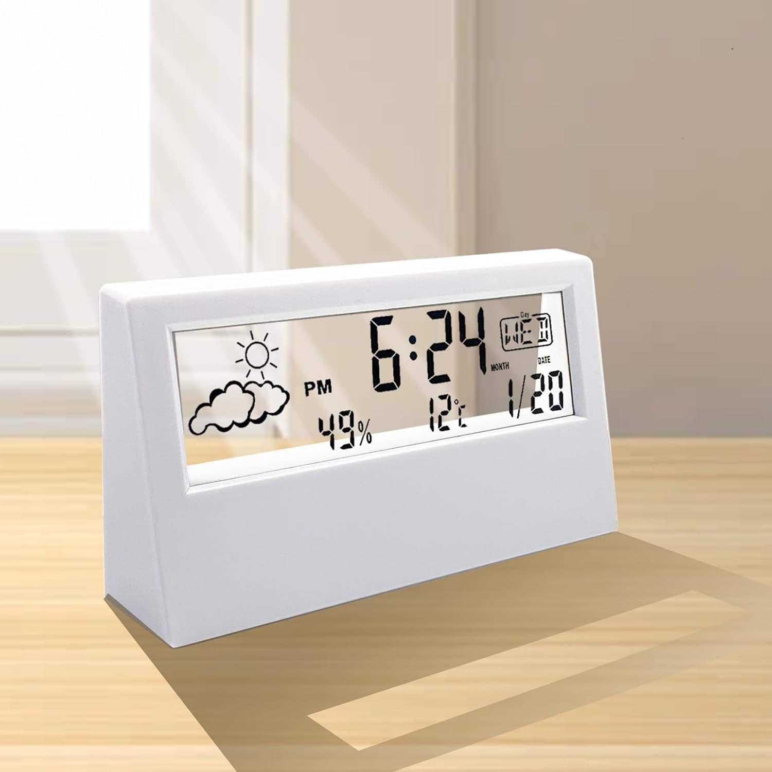 Desk Clock, Digital Alarm Clock, Transparent Modern Design, Temperature, Humidit