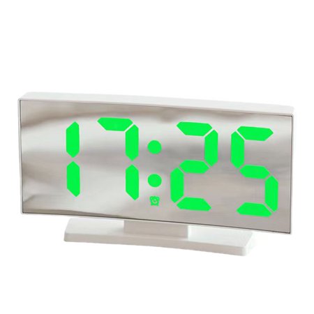 DESTYER LED Clock Curved Surface Adjustable Light Table Decor USB Time Calendar High Definition for Bedroom Indoor Supplies White/green light