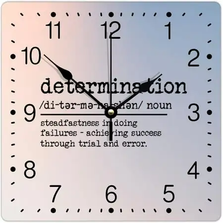 Determination Definition Square Pvc Clock Primitive Quotes Hanging Clock Typography Post Print 12In Battery Operated Unique Hanging Wall Clock For Home Decorative Living Room Decor