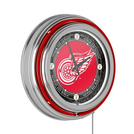 Detroit Redwings Throwback Retro Neon Analog Wall Clock with Pull Chain