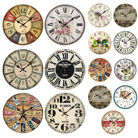 Deyuer Farm Wall Clock Mute Retro Style Wall Decor Thick Rustic Wooden Wall Clock for Kitchen,15