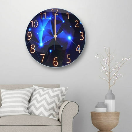 Diamond Large Wall Clock Blue Round Interior Modern Decorative Silent Wall Clock