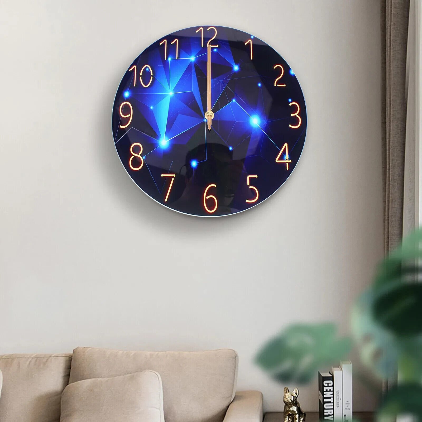 Diamond Large Wall Clock Modern Decorative Blue Round Interior Silent Wall Clock