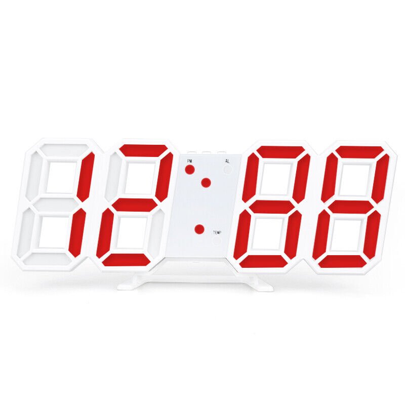 Digital 3D LED Big Wall Desk Alarm Clock Snooze 12/24 Hours Auto Brightness USBโ