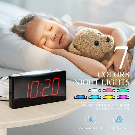 Digital Alarm Clock - 7.5 Large Red Led Display, Loud Alarm, 7 Colored Night Light[262]