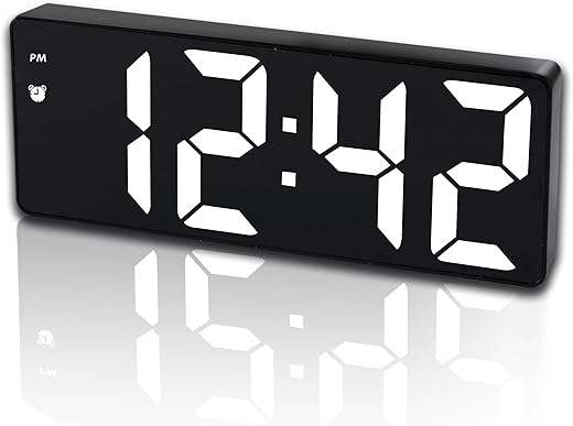 Digital Alarm Clock for Bedroom,Mirror Surface LED Electronic Clocks,Adjustable Brightness, Snooze Model,Voice Control,12/24H Display,Alarm Clock for Kids,Office,Table,Nightstand-White