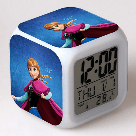 Digital Alarm Clock for Kids, Cartoon Frozen Pattern 7 LED Color Changing Wake Up Clock with Thermometer Function and Night Light, Gift for Boys Girls A93-661