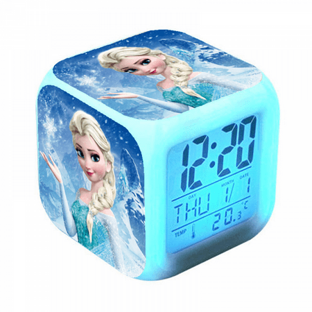 Digital Alarm Clock for Kids, Cartoon Frozen Pattern 7 LED Color Changing Wake Up Clock with Thermometer Function and Night Light, Gift for Boys Girls A93-623